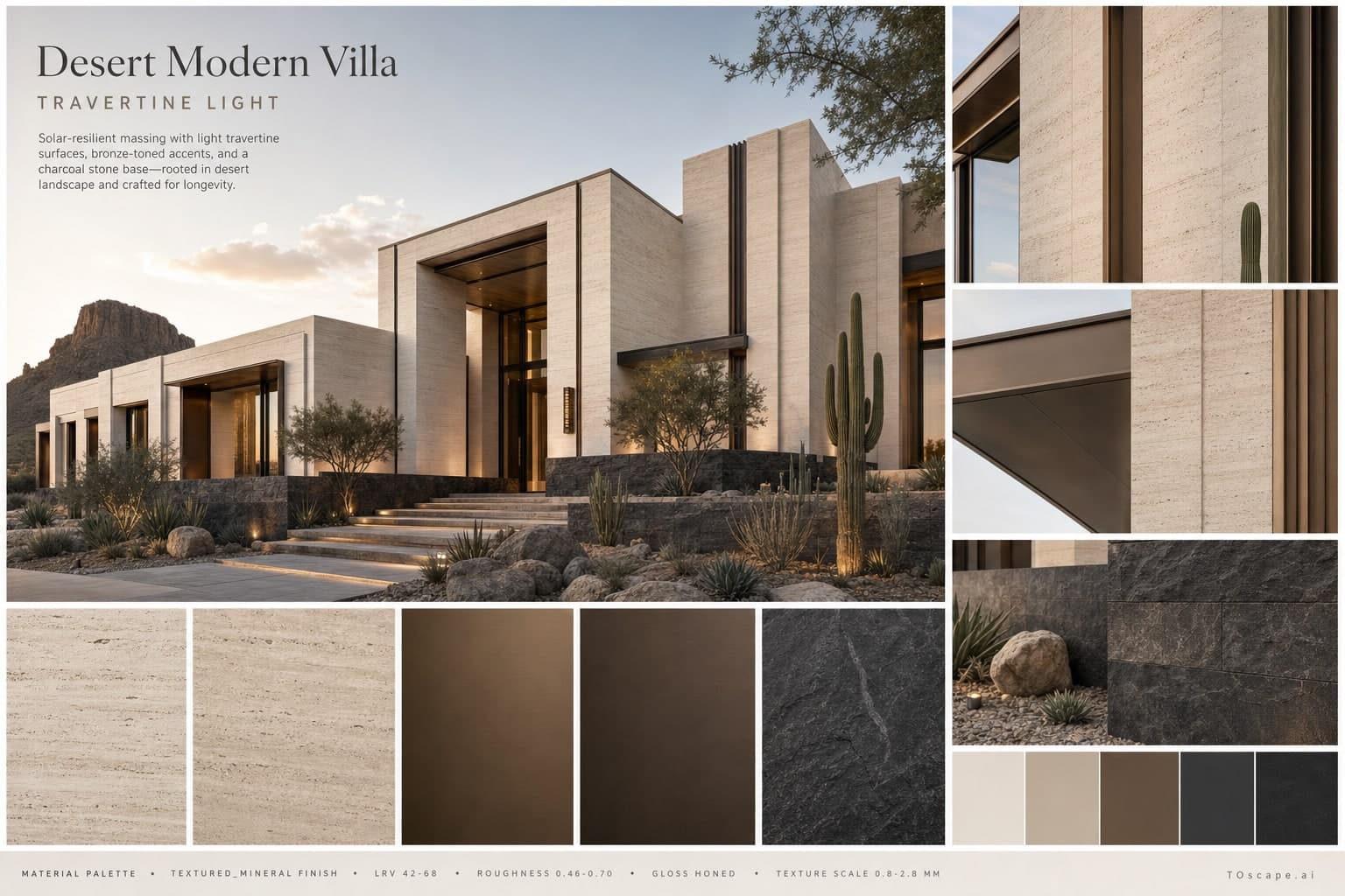 Desert Modern Villa — Travertine Light exterior moodboard plate