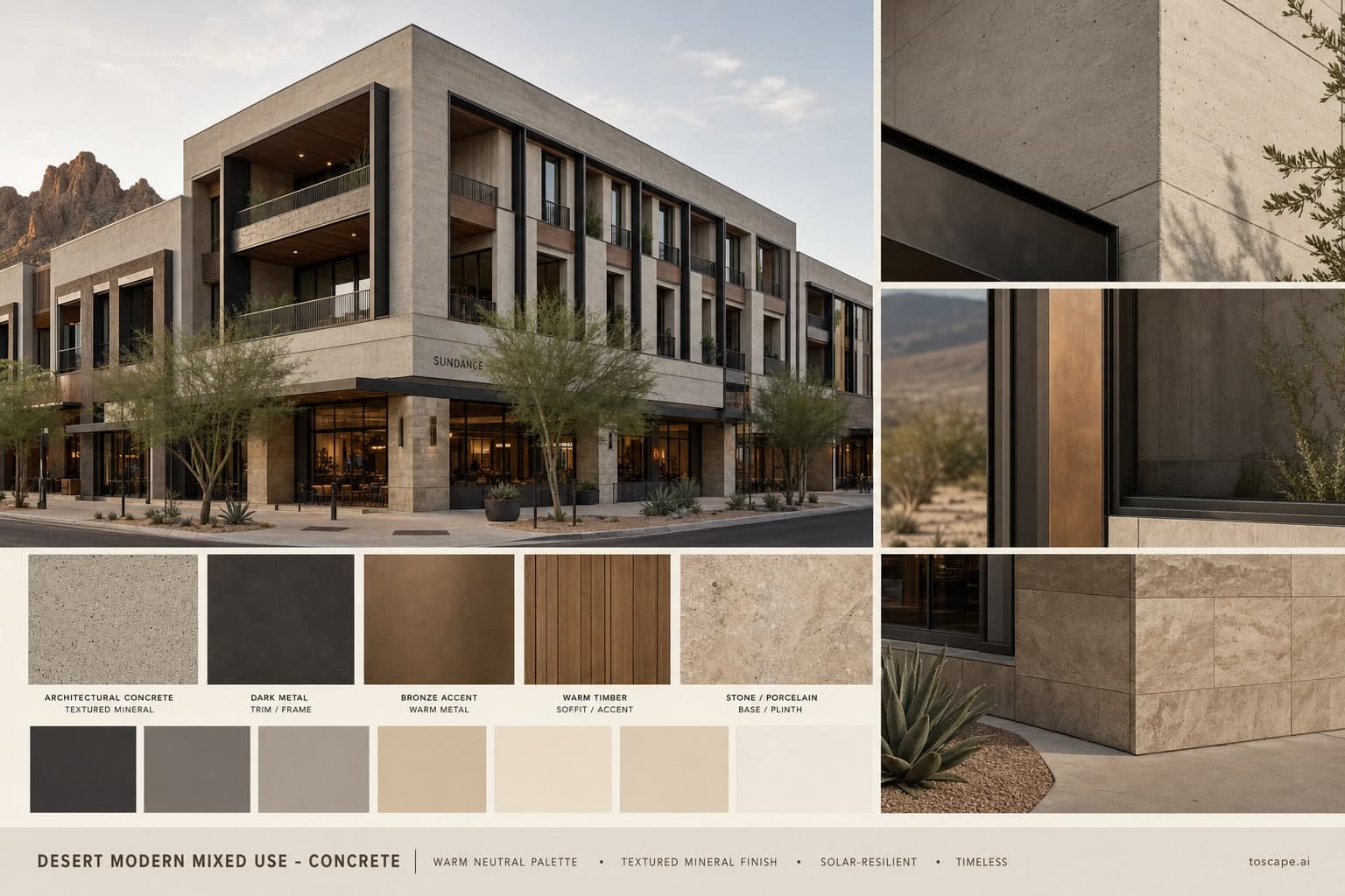Desert Modern Mixed Use — Concrete exterior moodboard plate