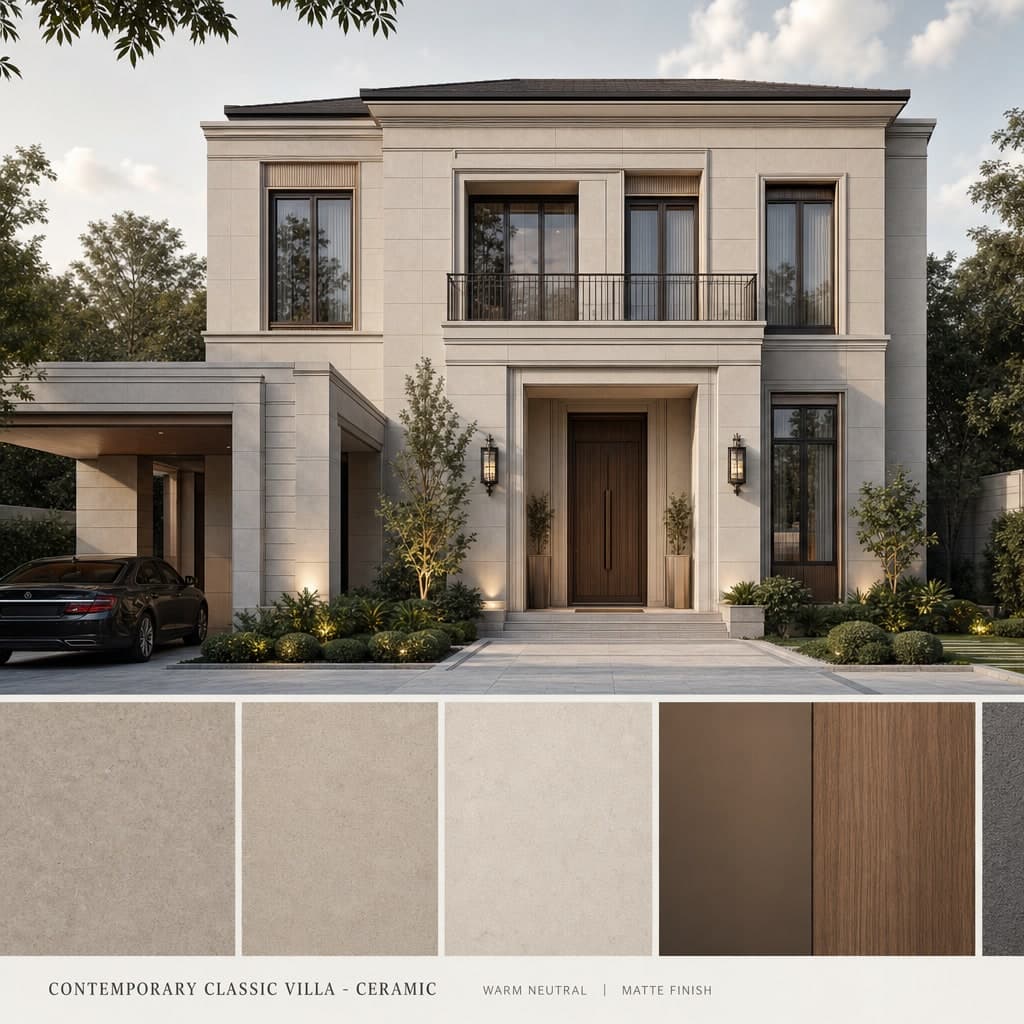 Contemporary Classic Villa — Ceramic exterior moodboard card