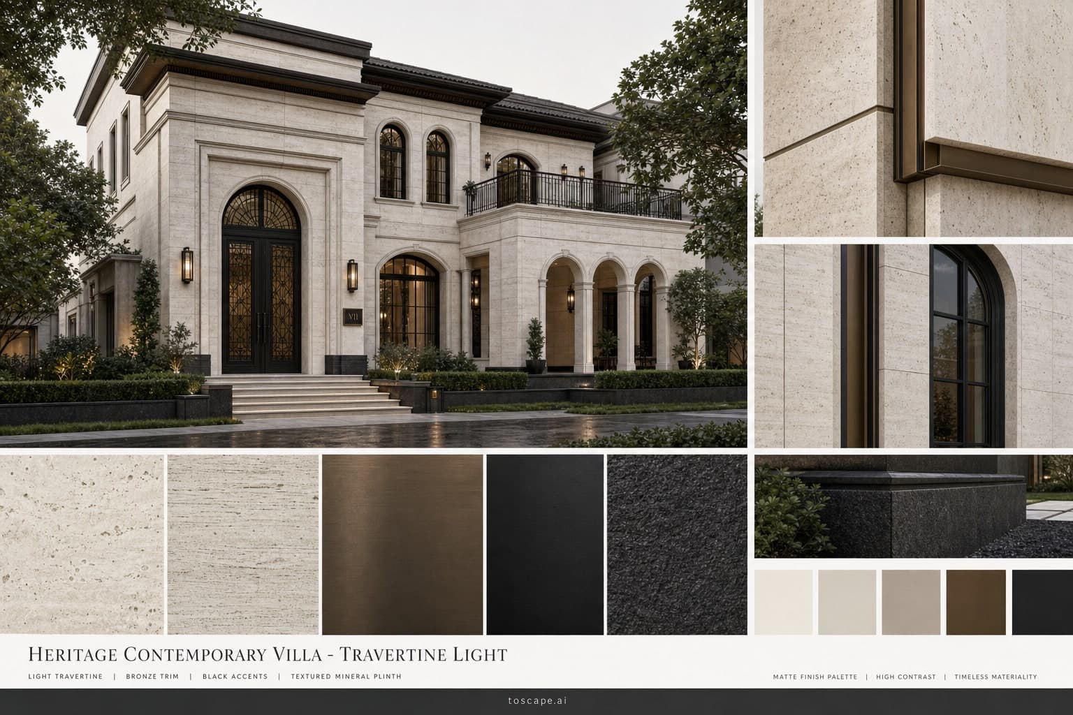 Heritage Contemporary Villa — Travertine Light exterior moodboard plate