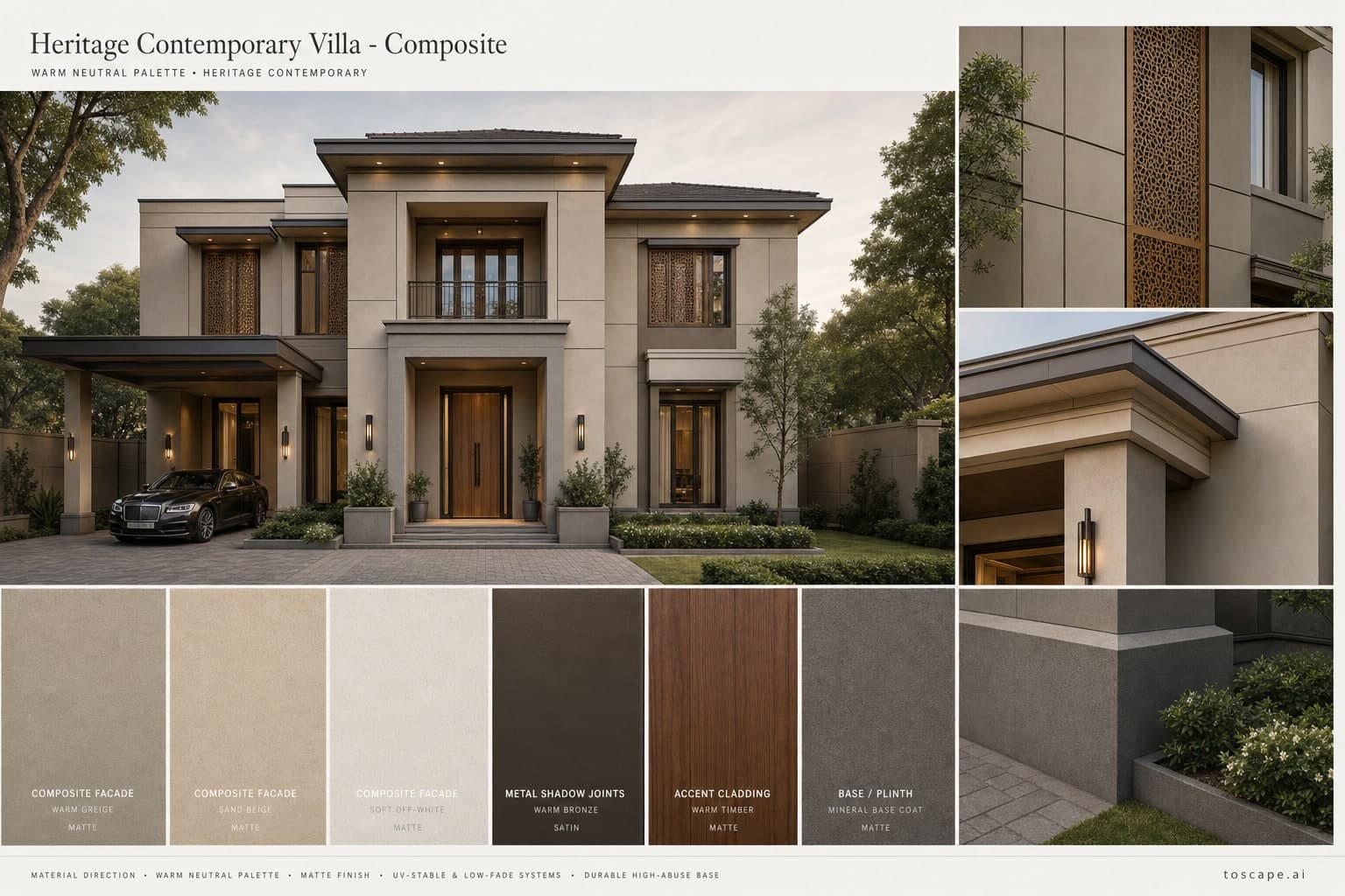 Heritage Contemporary Villa — Composite exterior moodboard plate