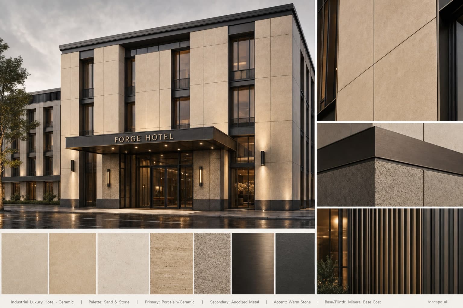 Industrial Luxury Hotel — Ceramic exterior moodboard plate
