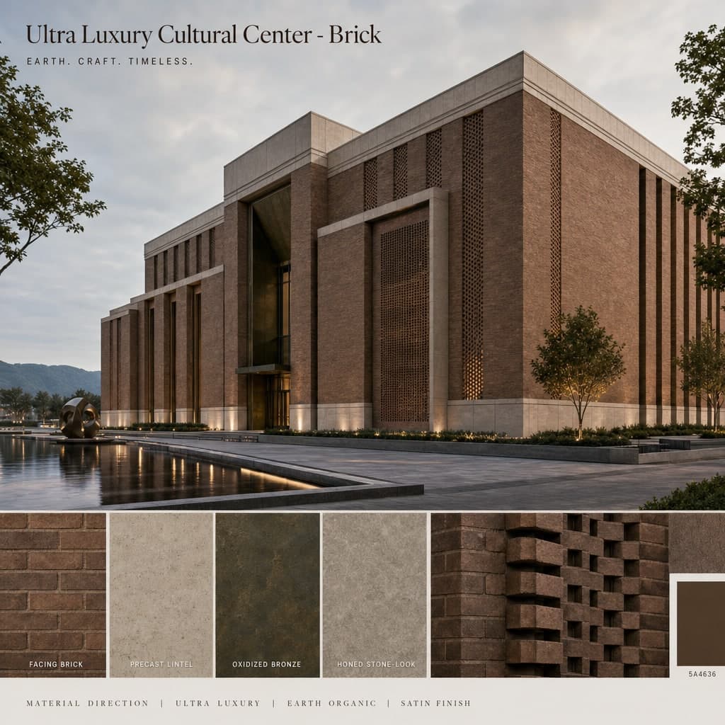 Ultra Luxury Cultural Center — Brick exterior moodboard card