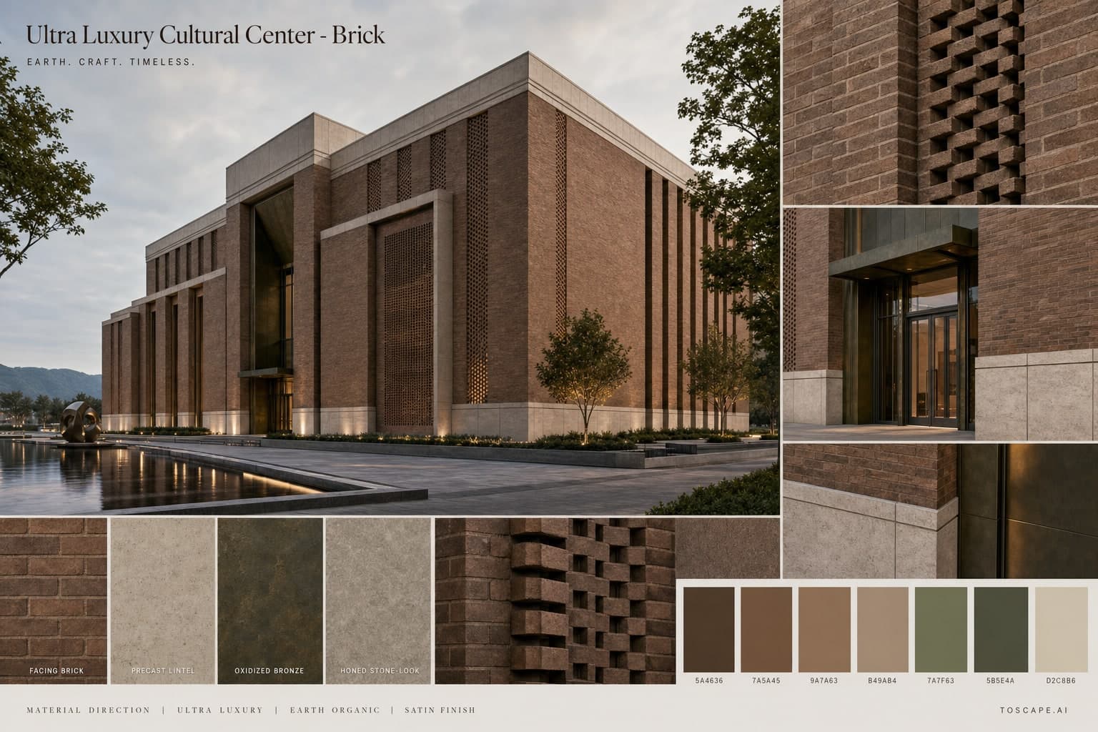 Ultra Luxury Cultural Center — Brick exterior moodboard plate