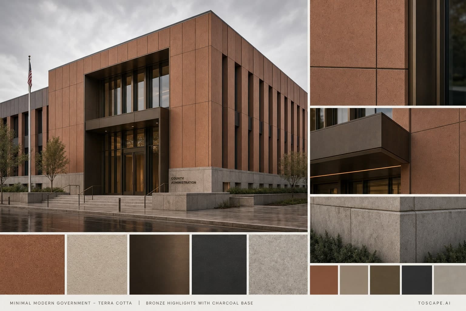 Minimal Modern Government — Terra Cotta exterior moodboard plate