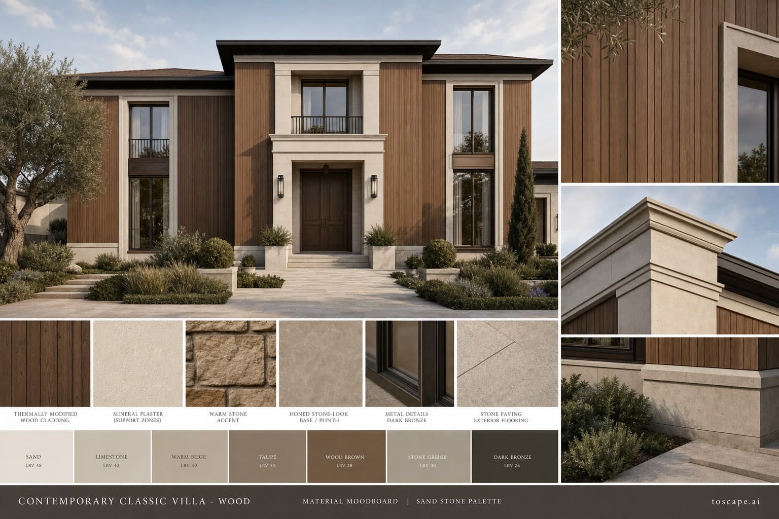 Contemporary Classic Villa — Wood exterior moodboard plate