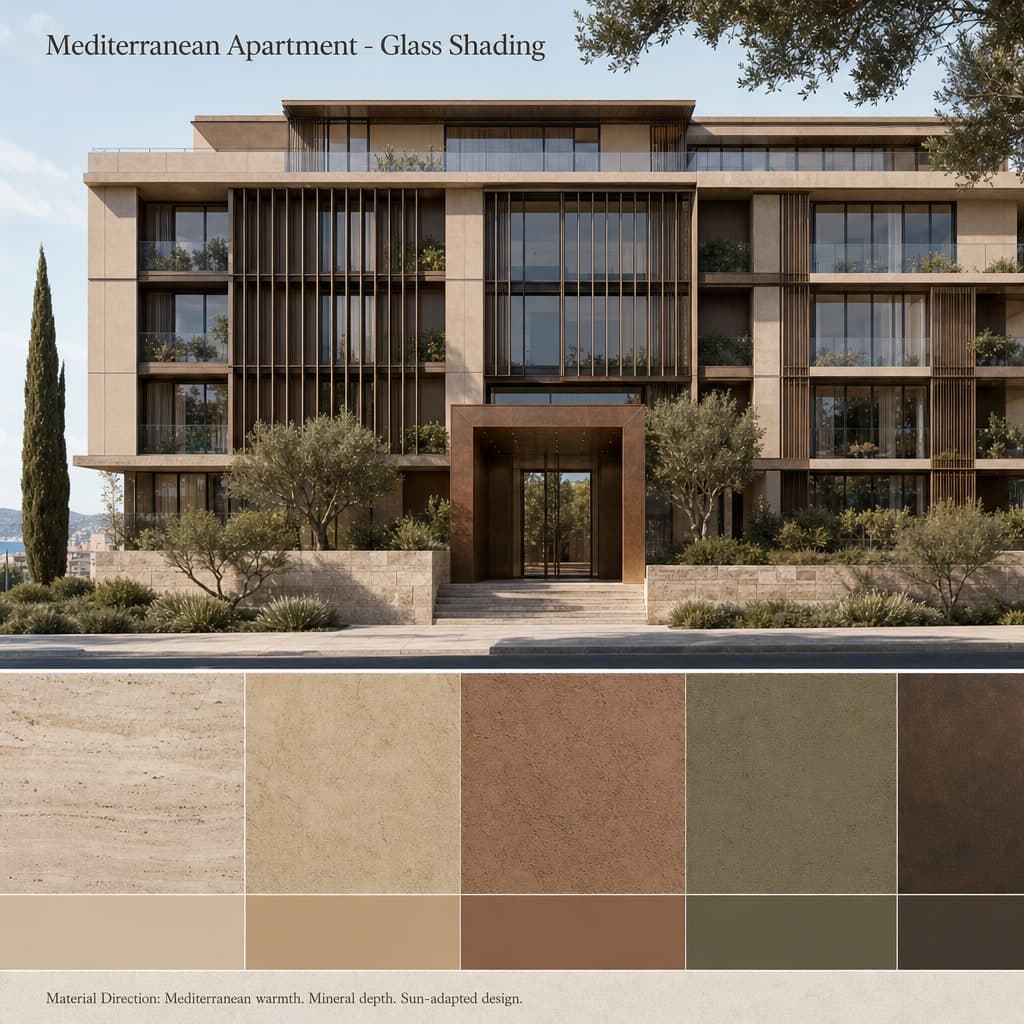 Mediterranean Apartment — Glass Shading exterior moodboard card