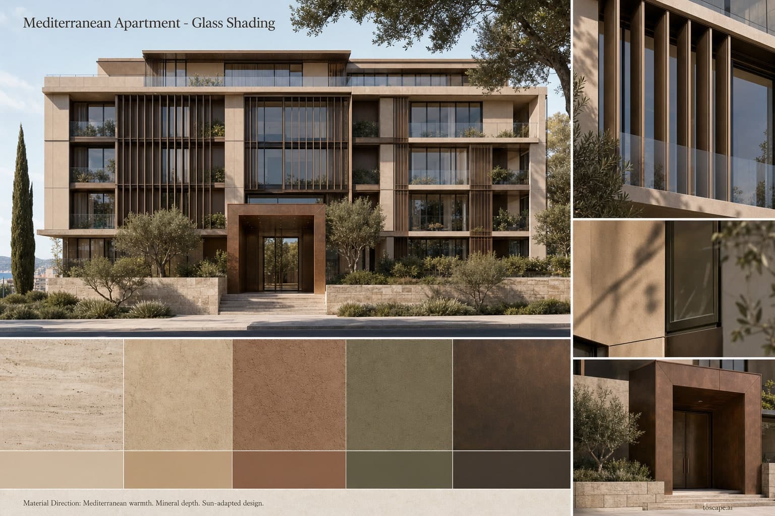 Mediterranean Apartment — Glass Shading exterior moodboard plate