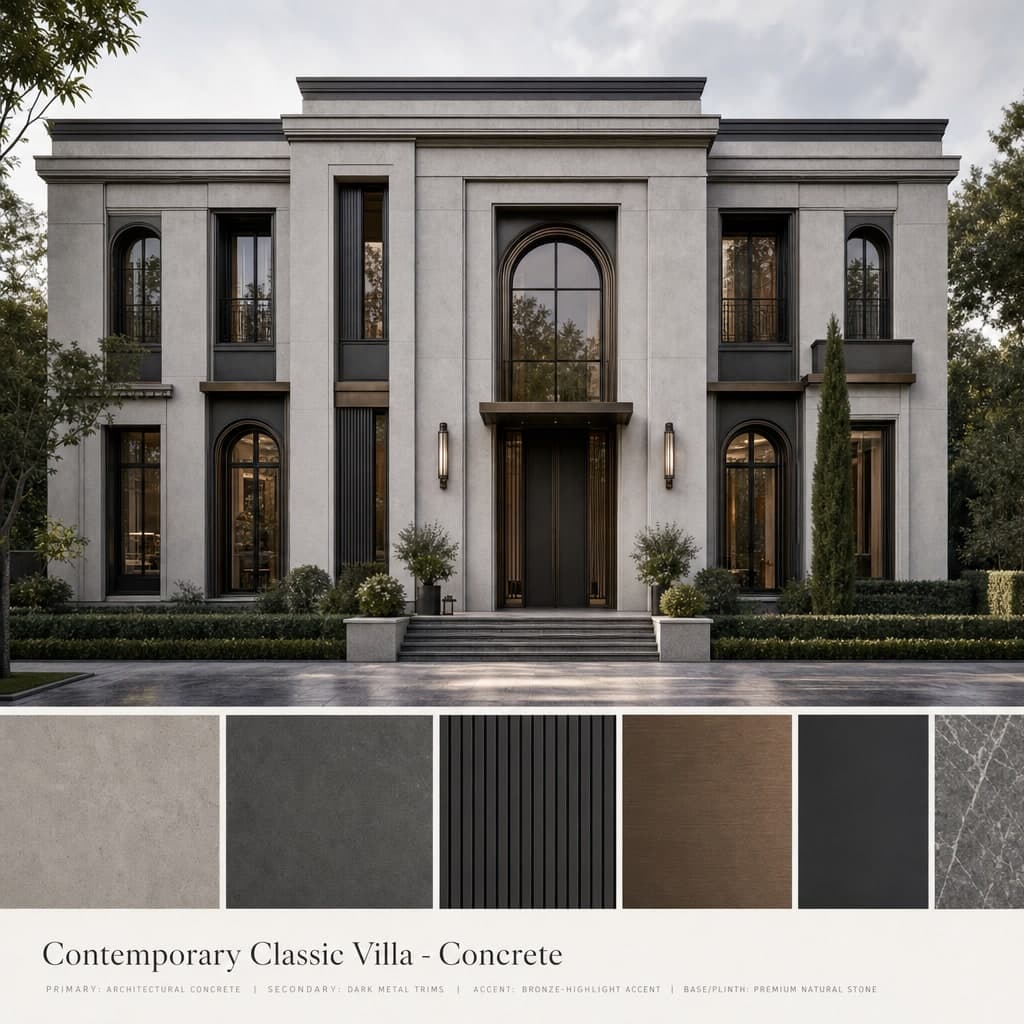 Contemporary Classic Villa — Concrete exterior moodboard card