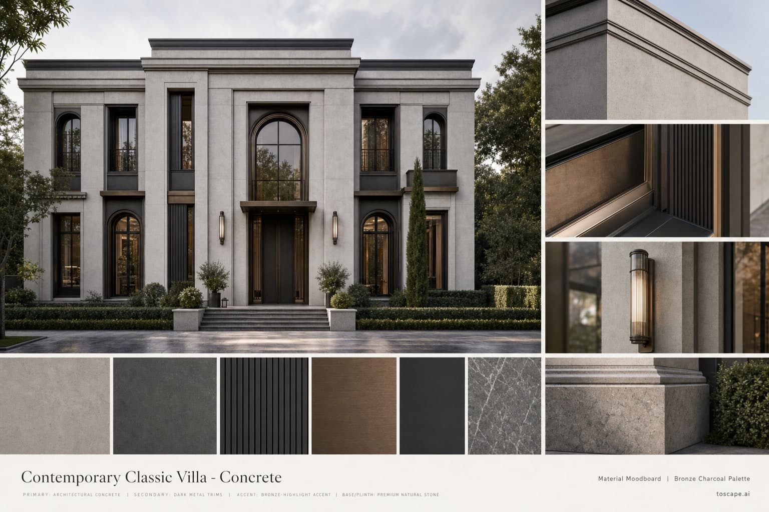 Contemporary Classic Villa — Concrete exterior moodboard plate