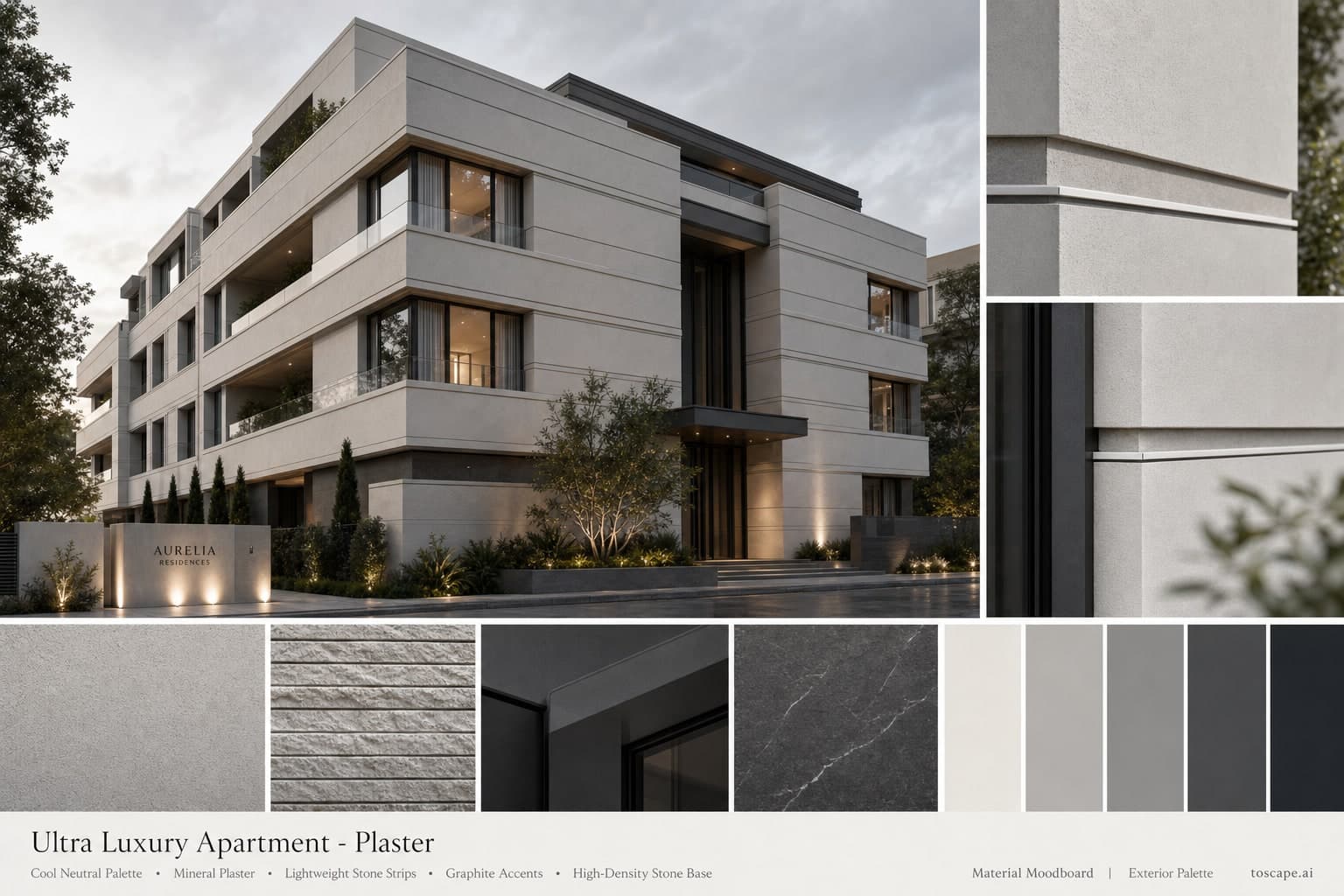 Ultra Luxury Apartment — Plaster exterior moodboard plate