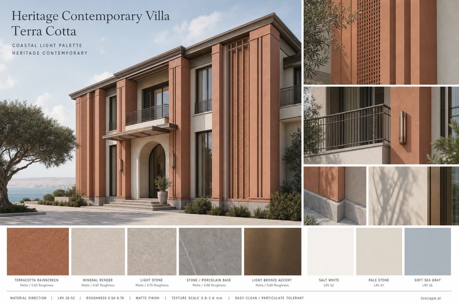 Heritage Contemporary Villa — Terra Cotta exterior moodboard plate