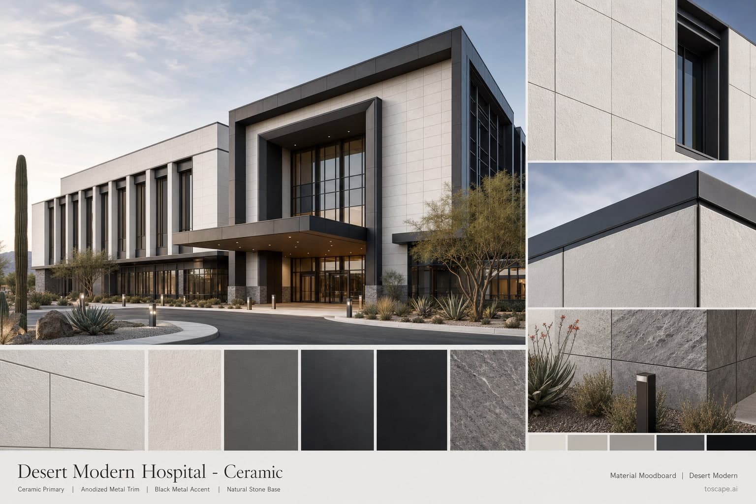 Desert Modern Hospital — Ceramic exterior moodboard plate