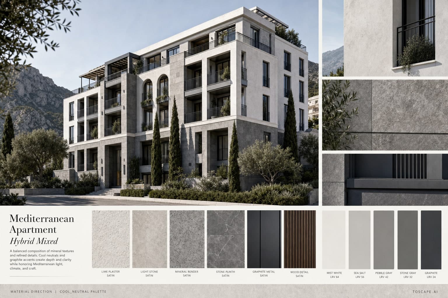 Mediterranean Apartment — Hybrid Mixed exterior moodboard plate