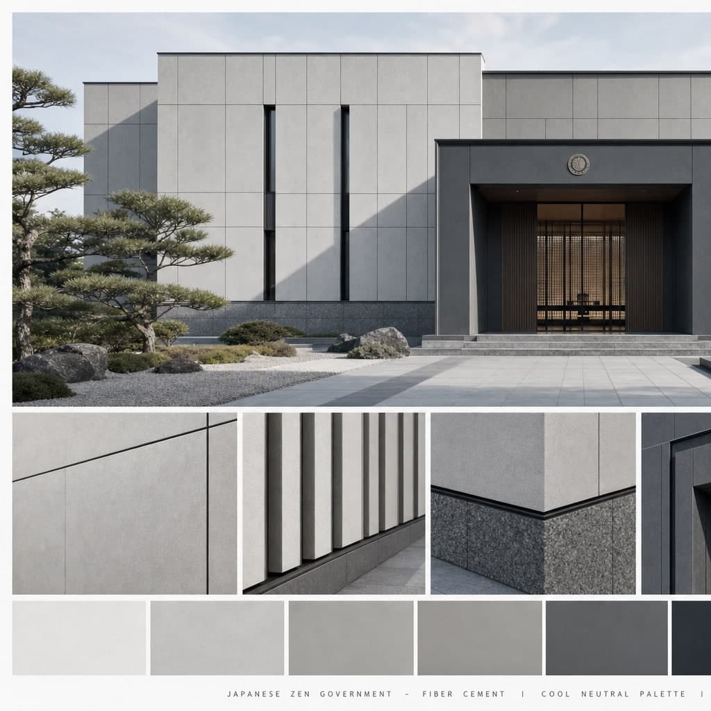 Japanese Zen Government — Fiber Cement exterior moodboard card