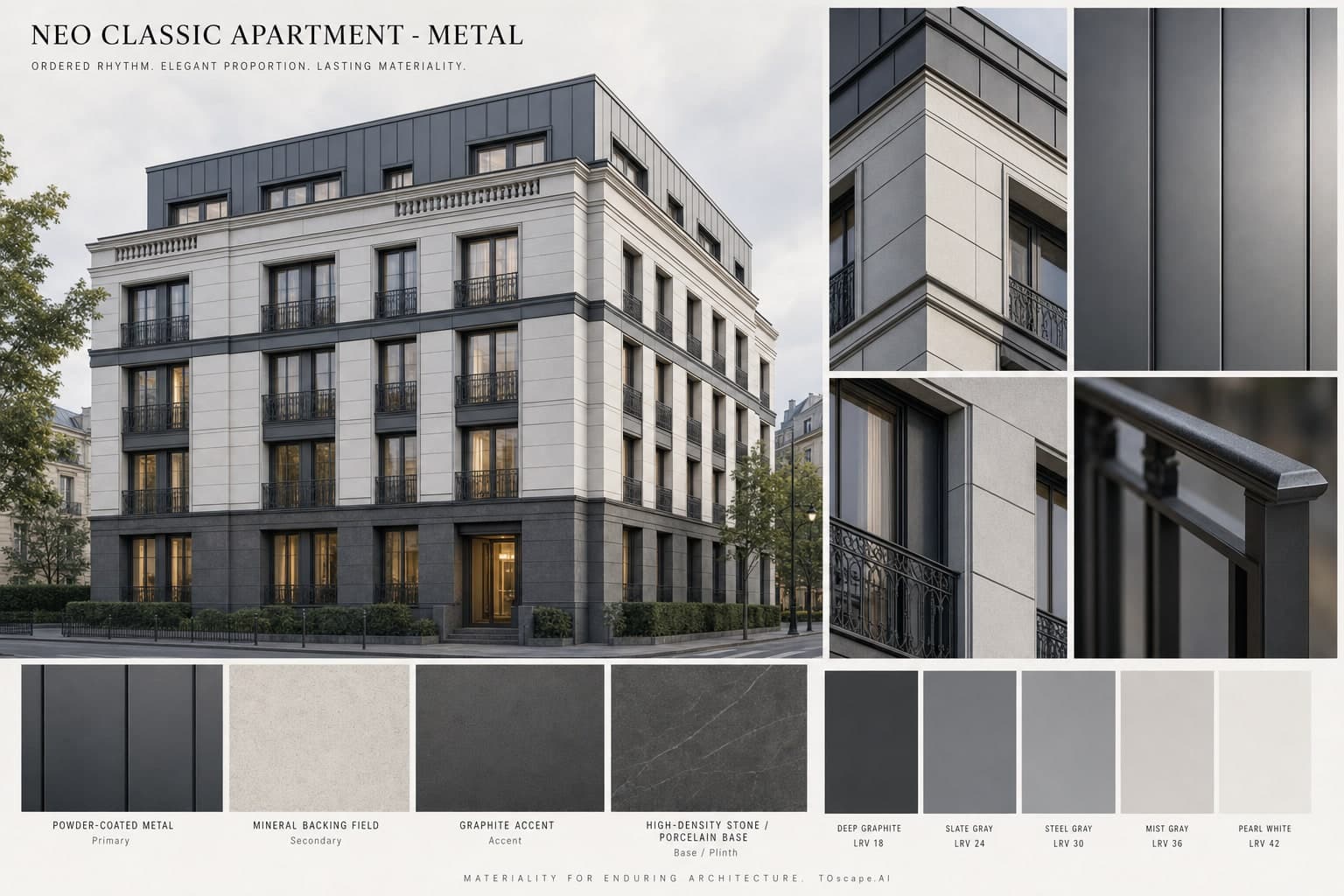 Neo Classic Apartment — Metal exterior moodboard plate