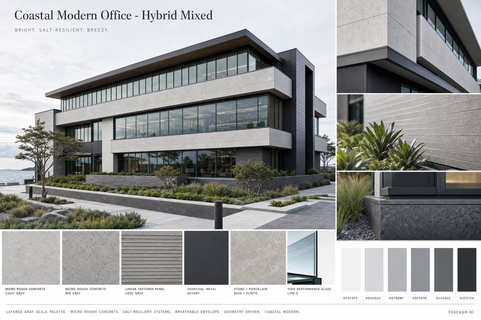 Coastal Modern Office — Hybrid Mixed exterior moodboard plate