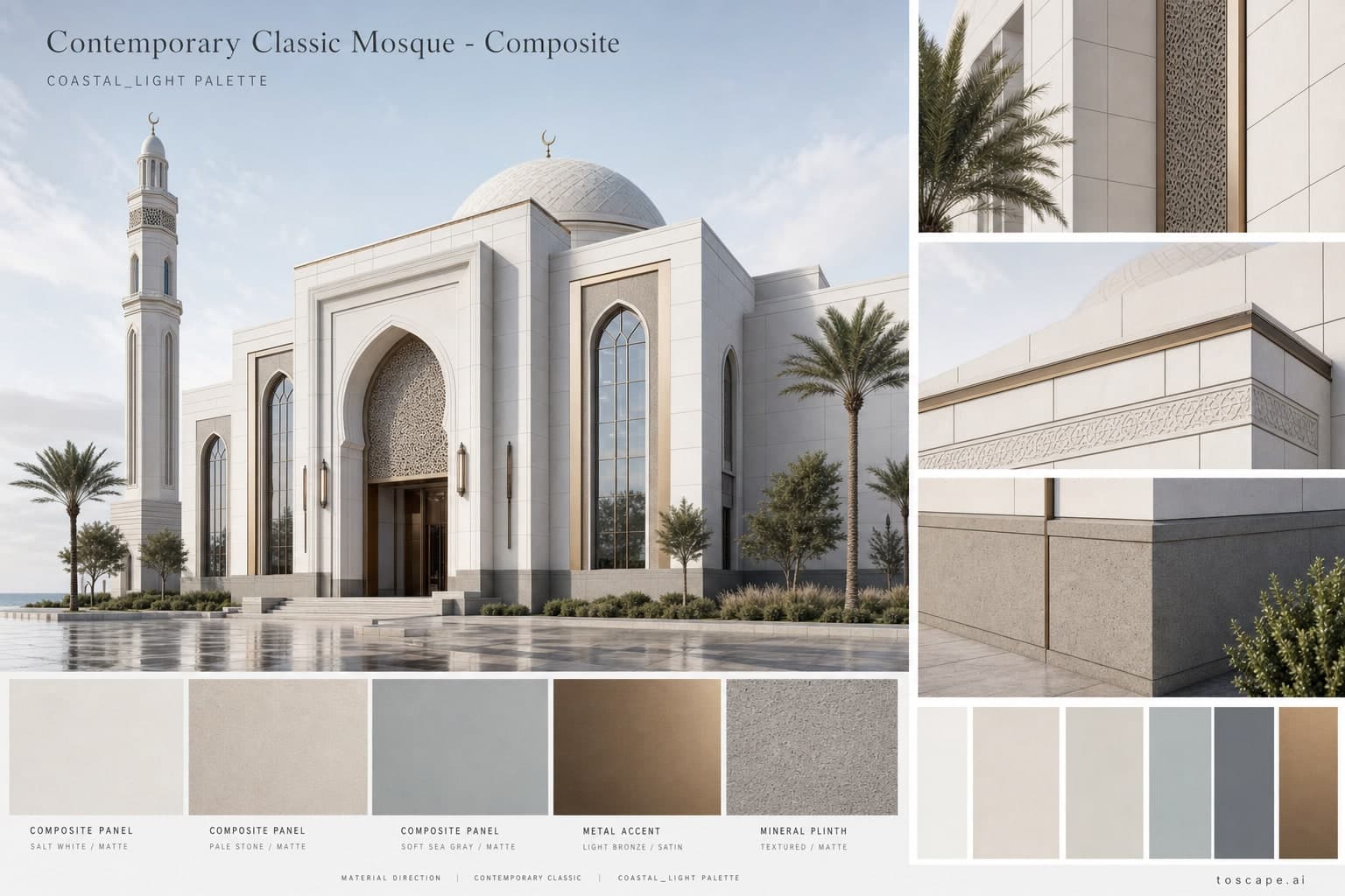 Contemporary Classic Mosque — Composite exterior moodboard plate