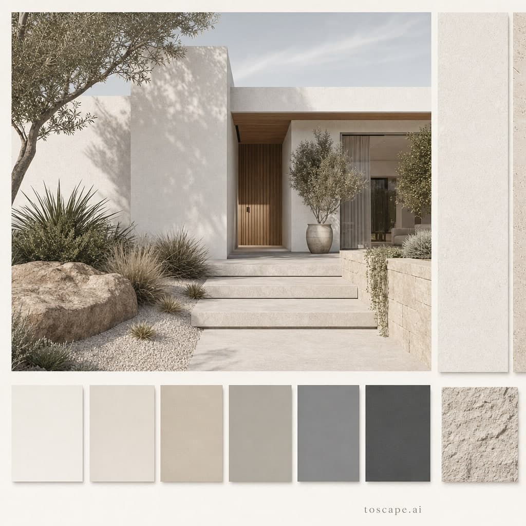 Climate Adaptive Sand Stone Villa exterior moodboard card