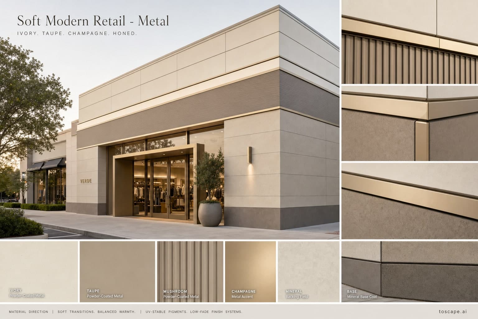 Soft Modern Retail — Metal exterior moodboard plate