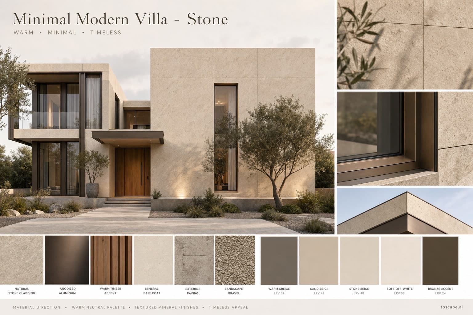 Minimal Modern Villa — Stone exterior moodboard plate