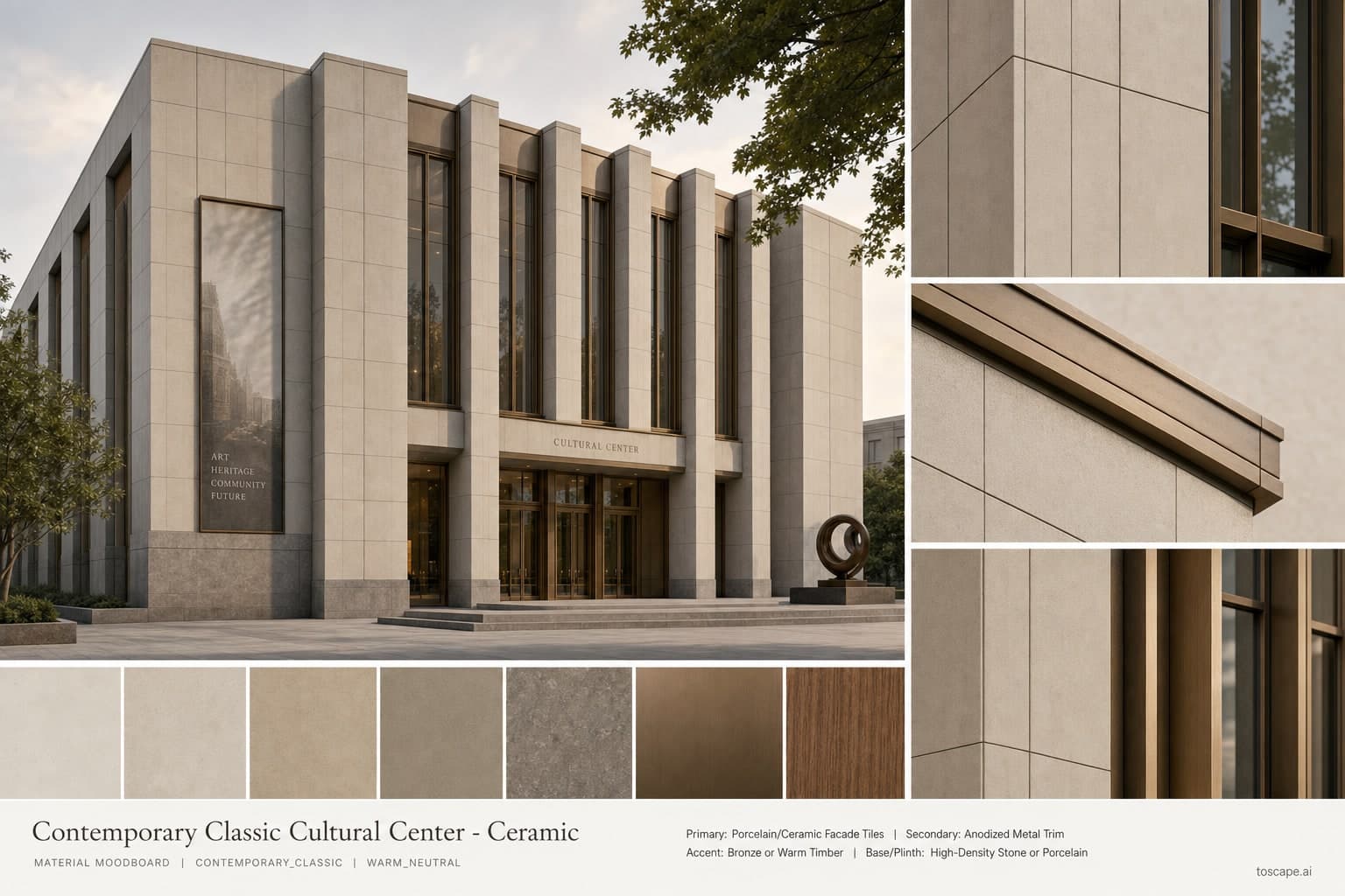 Contemporary Classic Cultural Center — Ceramic exterior moodboard plate
