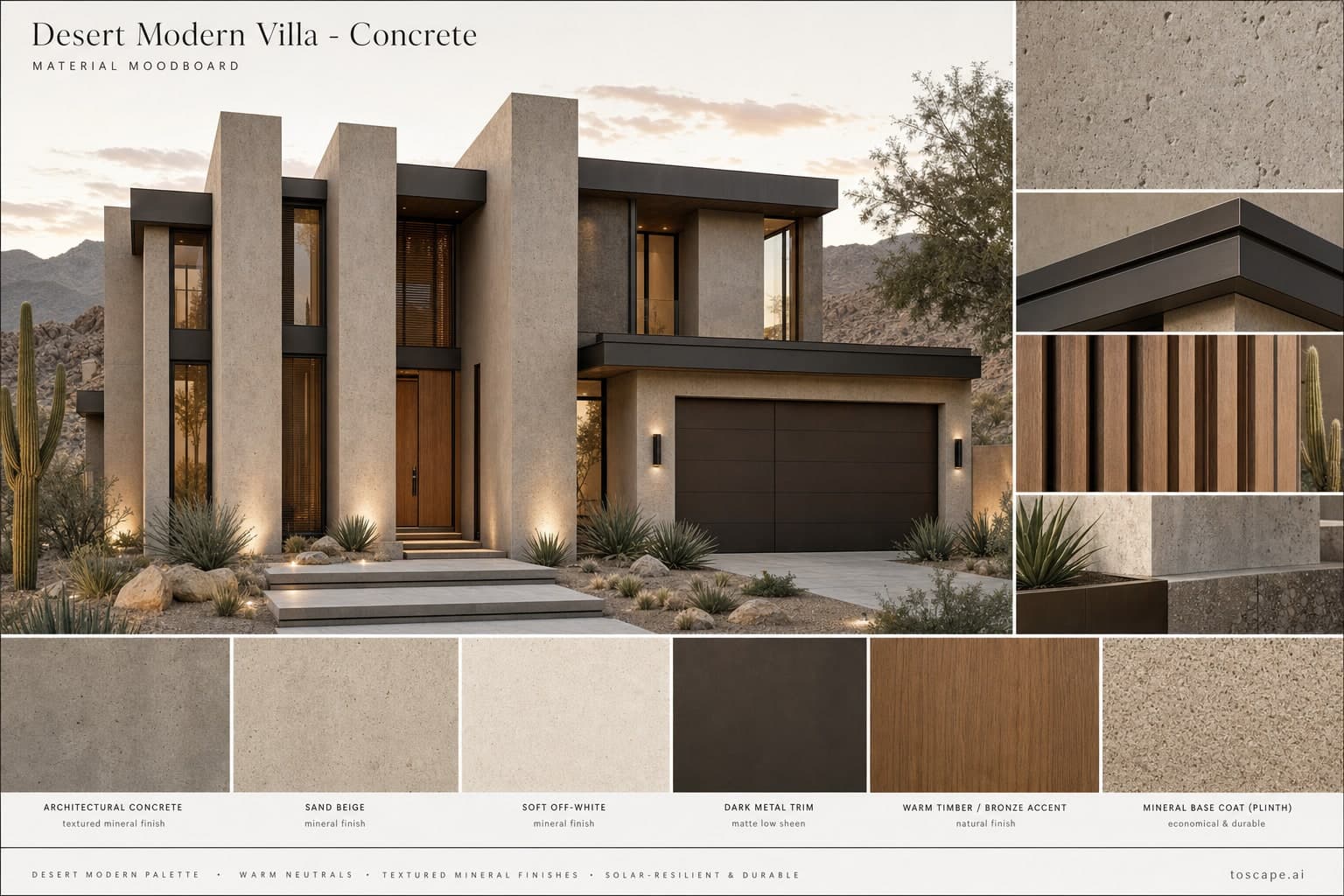 Desert Modern Villa — Concrete exterior moodboard plate