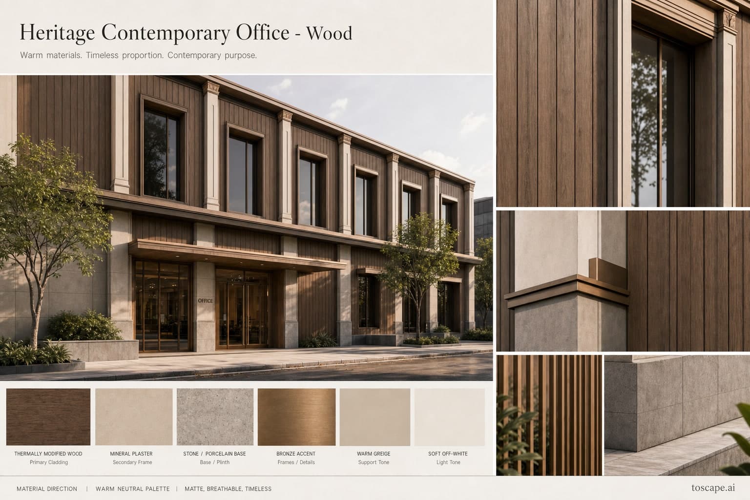 Heritage Contemporary Office — Wood exterior moodboard plate