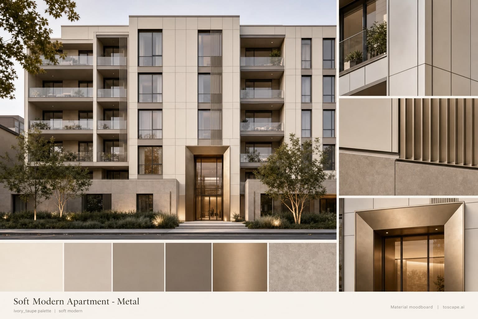 Soft Modern Apartment — Metal exterior moodboard plate