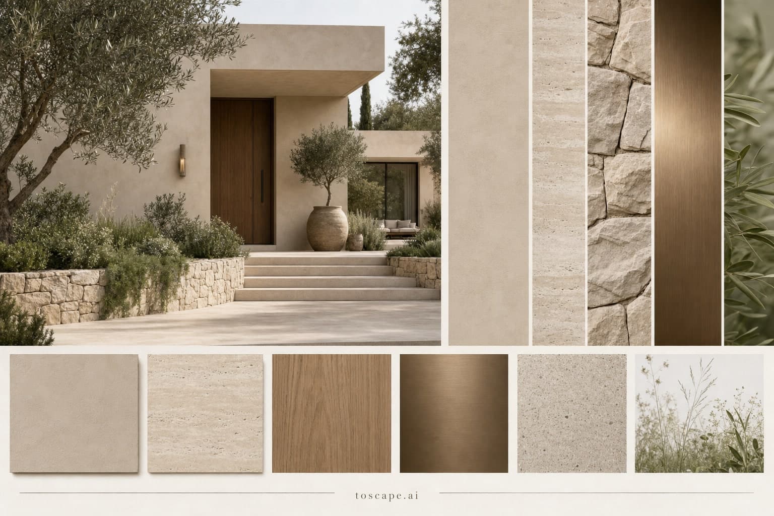 Quiet Earth Courtyard Villa exterior moodboard plate