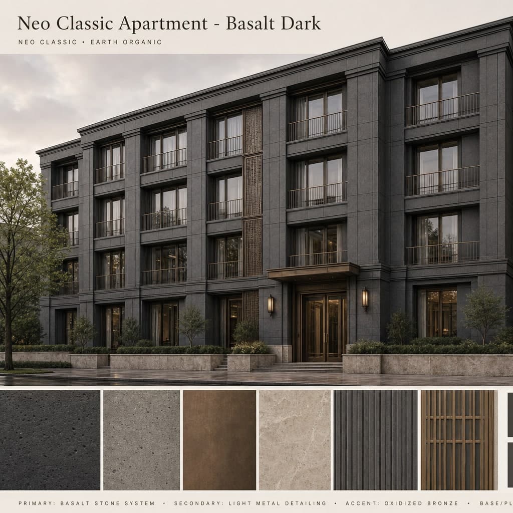 Neo Classic Apartment — Basalt Dark exterior moodboard card