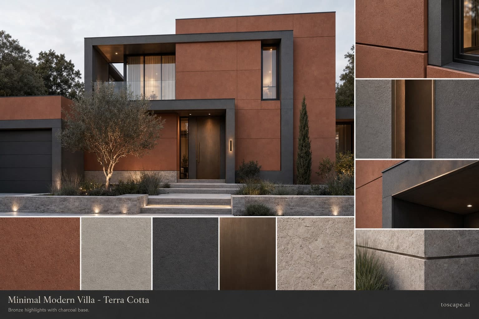 Minimal Modern Villa — Terra Cotta exterior moodboard plate