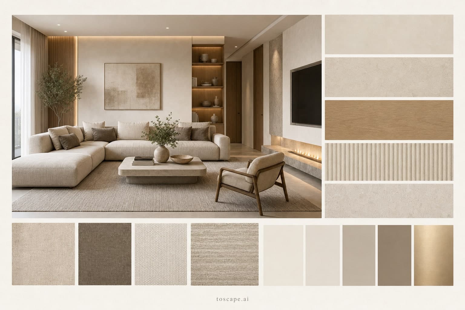 Modern Light Luxury Living Room — Matte interior moodboard plate