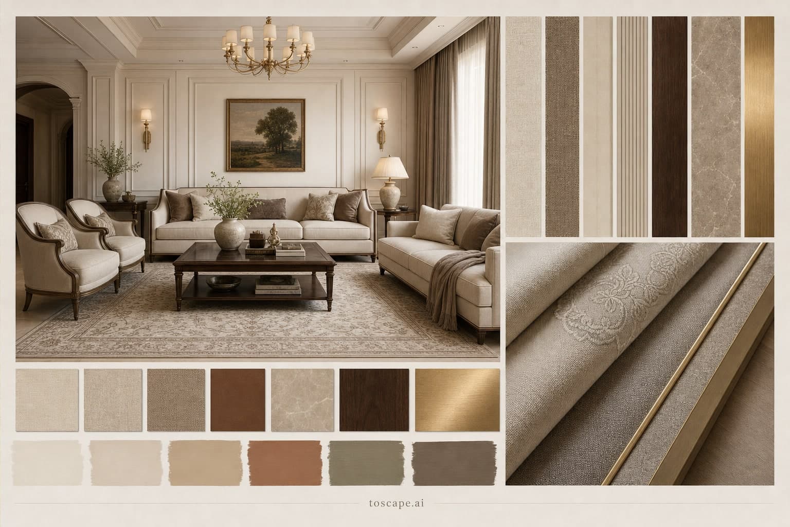 Neoclassic Earth Organic Living Room — Satin interior moodboard plate
