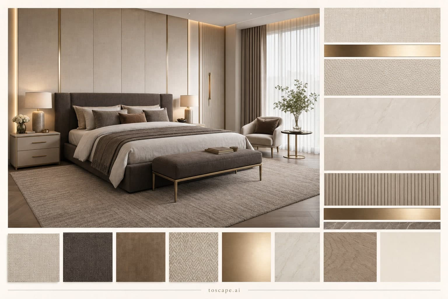 Modern Light Luxury Bedroom — Matte interior moodboard plate