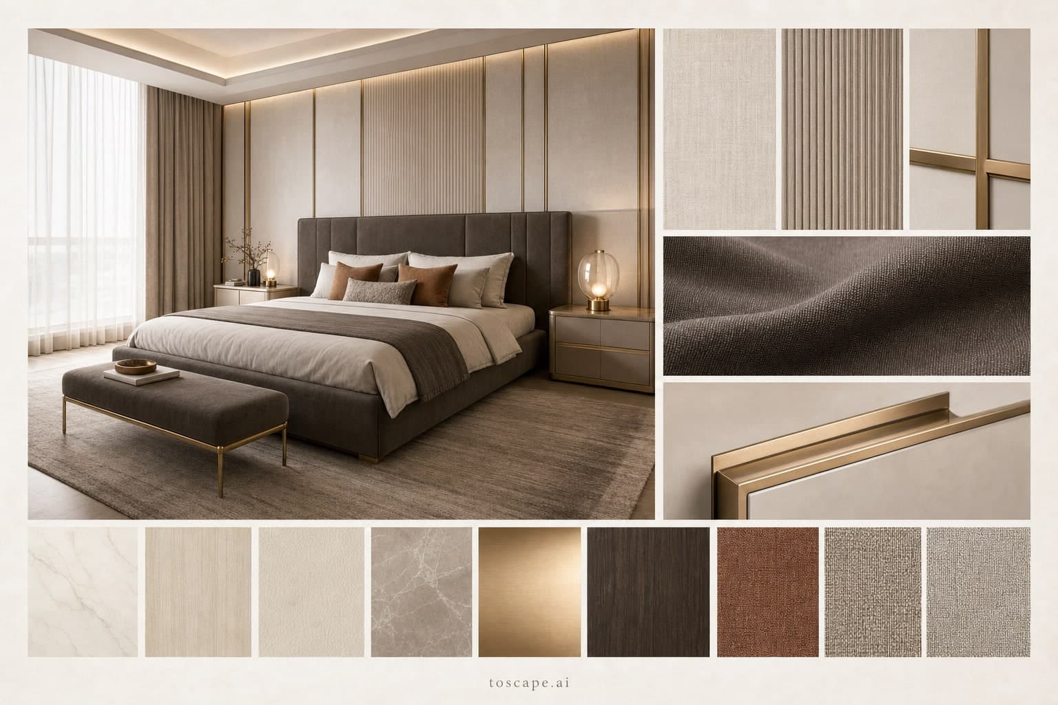 Modern Light Luxury Bedroom — Matte interior moodboard plate