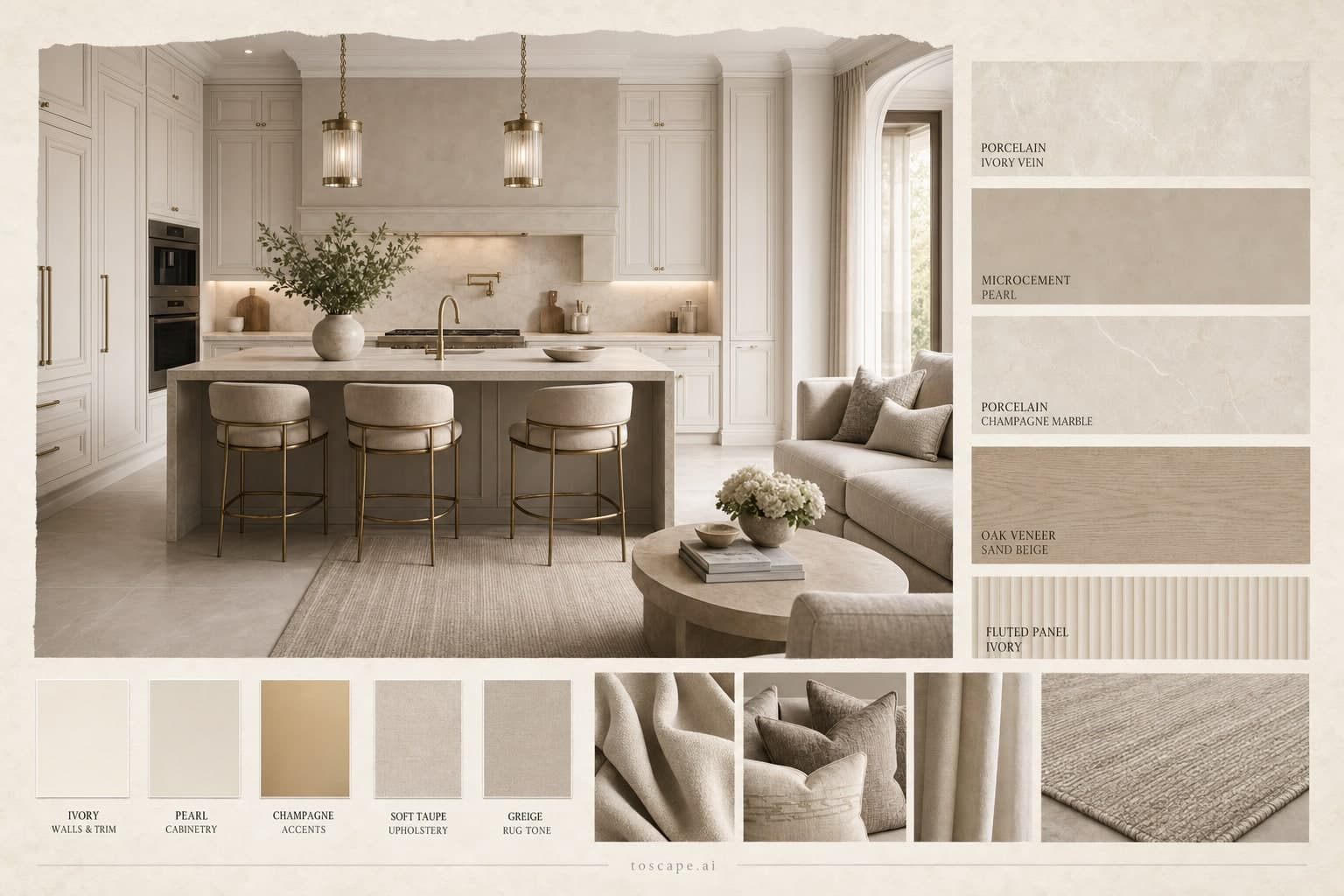 Neoclassic Light Luxury Kitchen — Brushed Metal interior moodboard plate