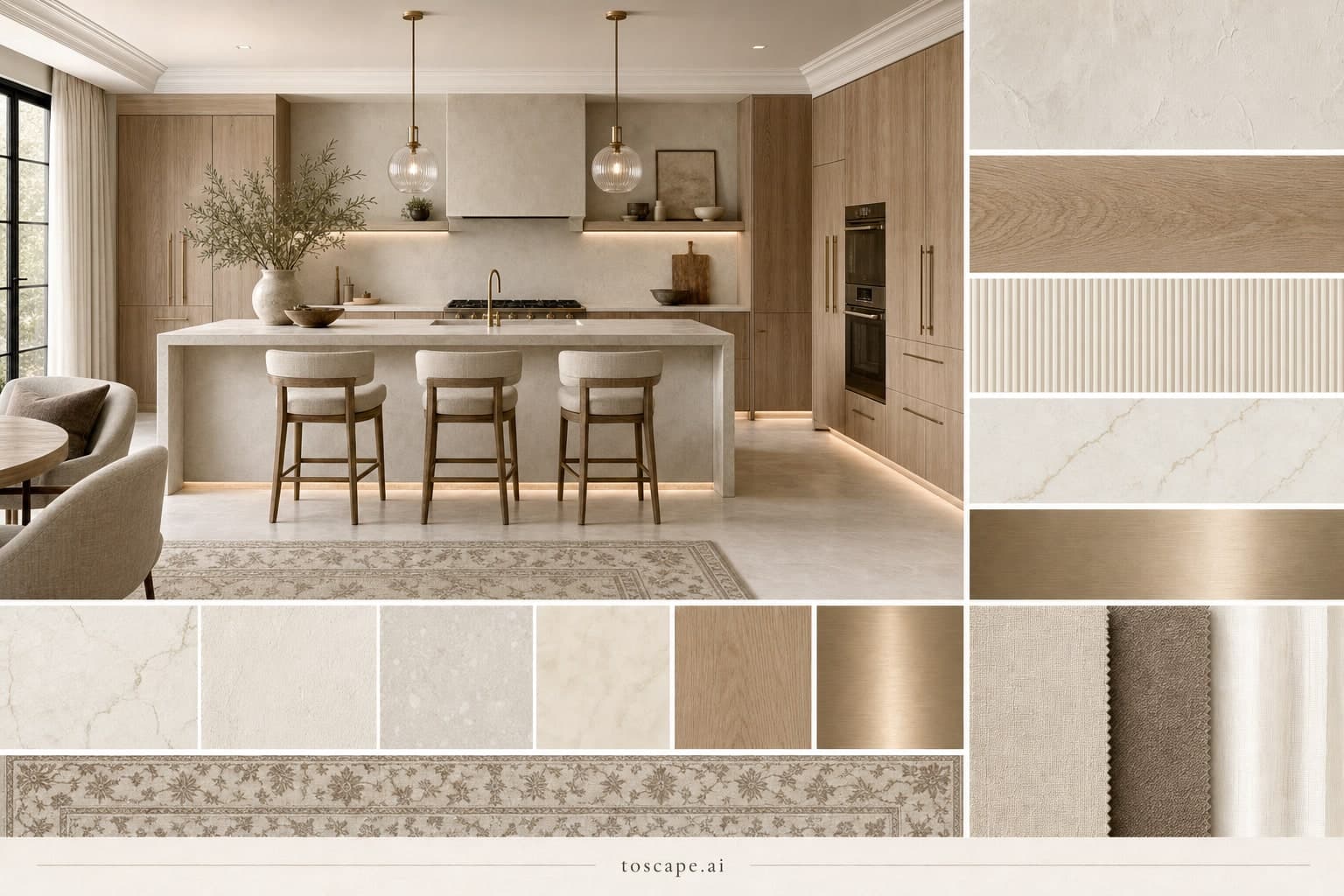 Modern Light Luxury Kitchen — Honed Stone interior moodboard plate