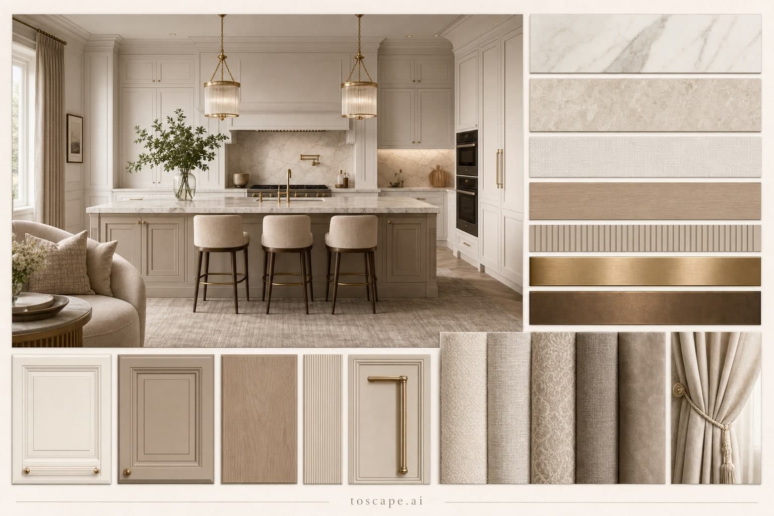 Neoclassic Warm Neutral Kitchen — Brushed Metal interior moodboard plate