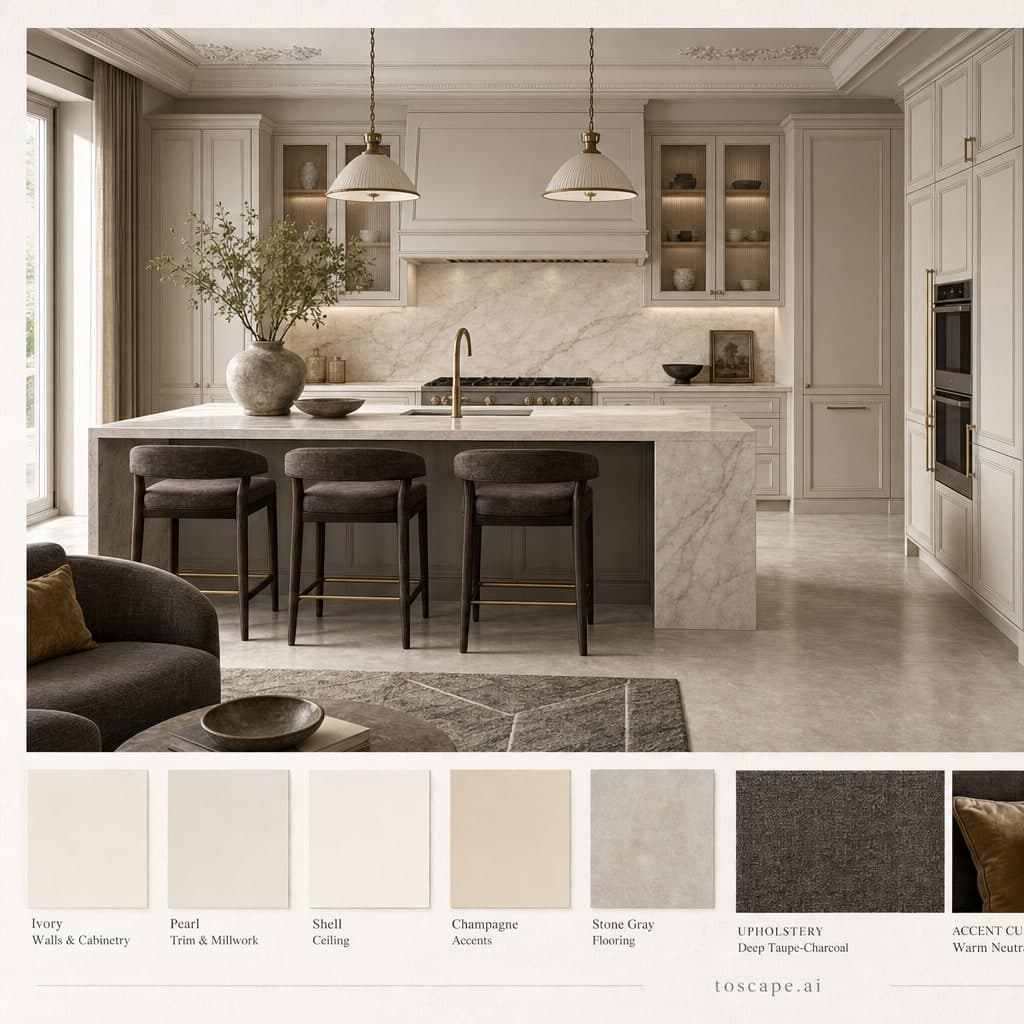 Neoclassic Light Luxury Kitchen — Matte interior moodboard card