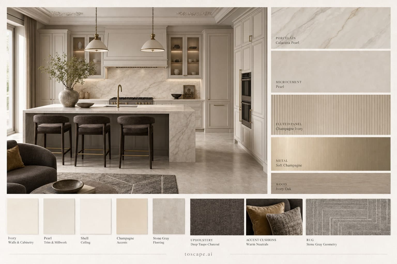 Neoclassic Light Luxury Kitchen — Matte interior moodboard plate