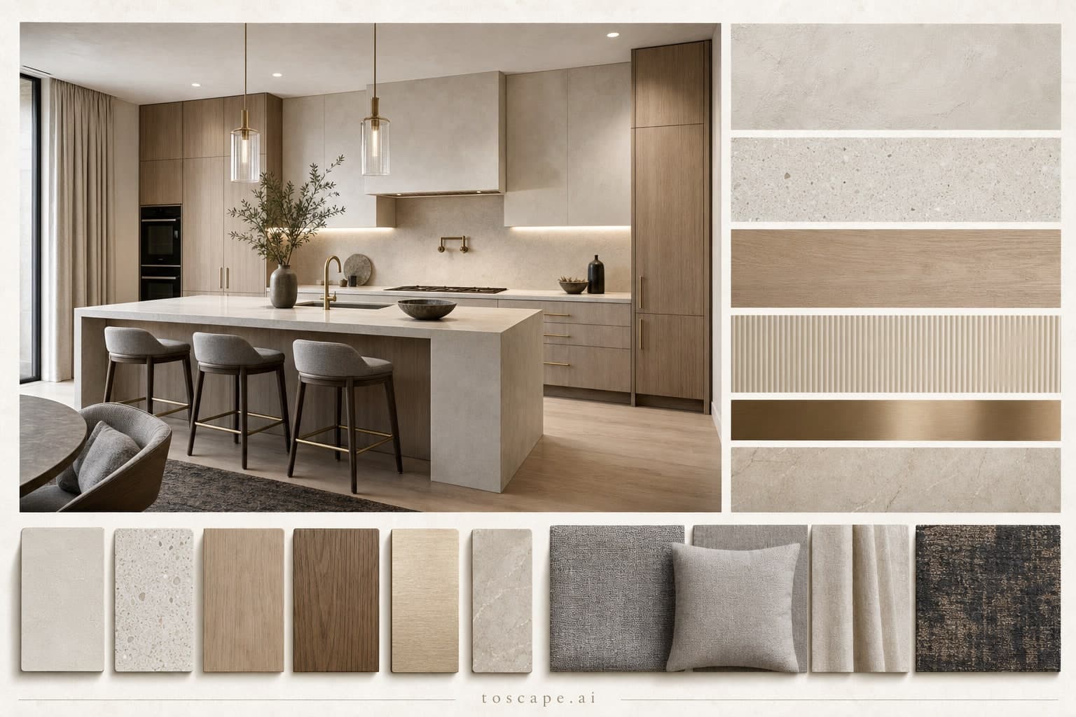 Modern Light Luxury Kitchen — Brushed Metal interior moodboard plate