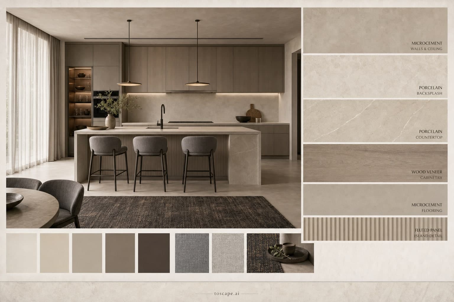 Modern Warm Neutral Kitchen — Brushed Metal interior moodboard plate