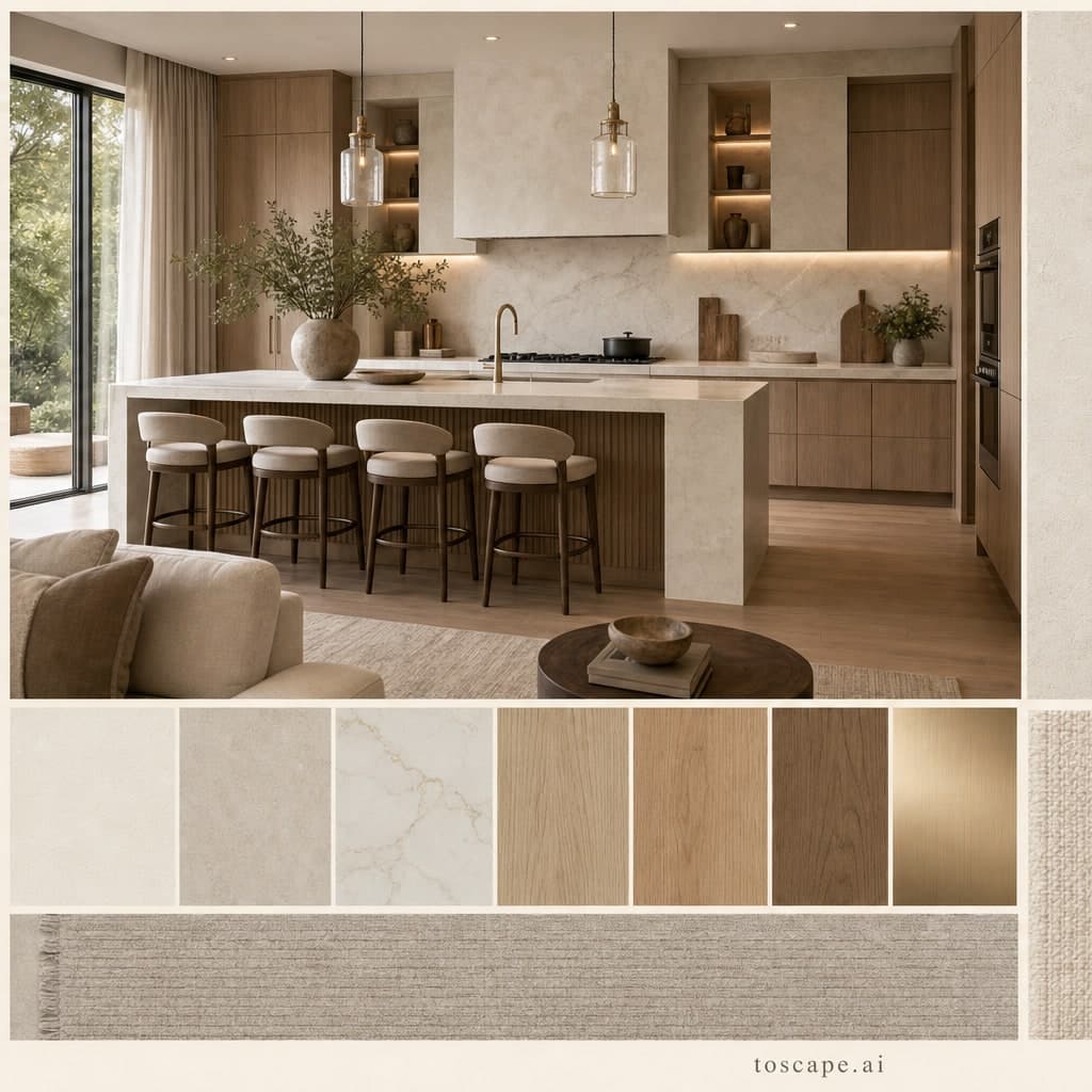 Modern Light Luxury Kitchen — Matte interior moodboard card