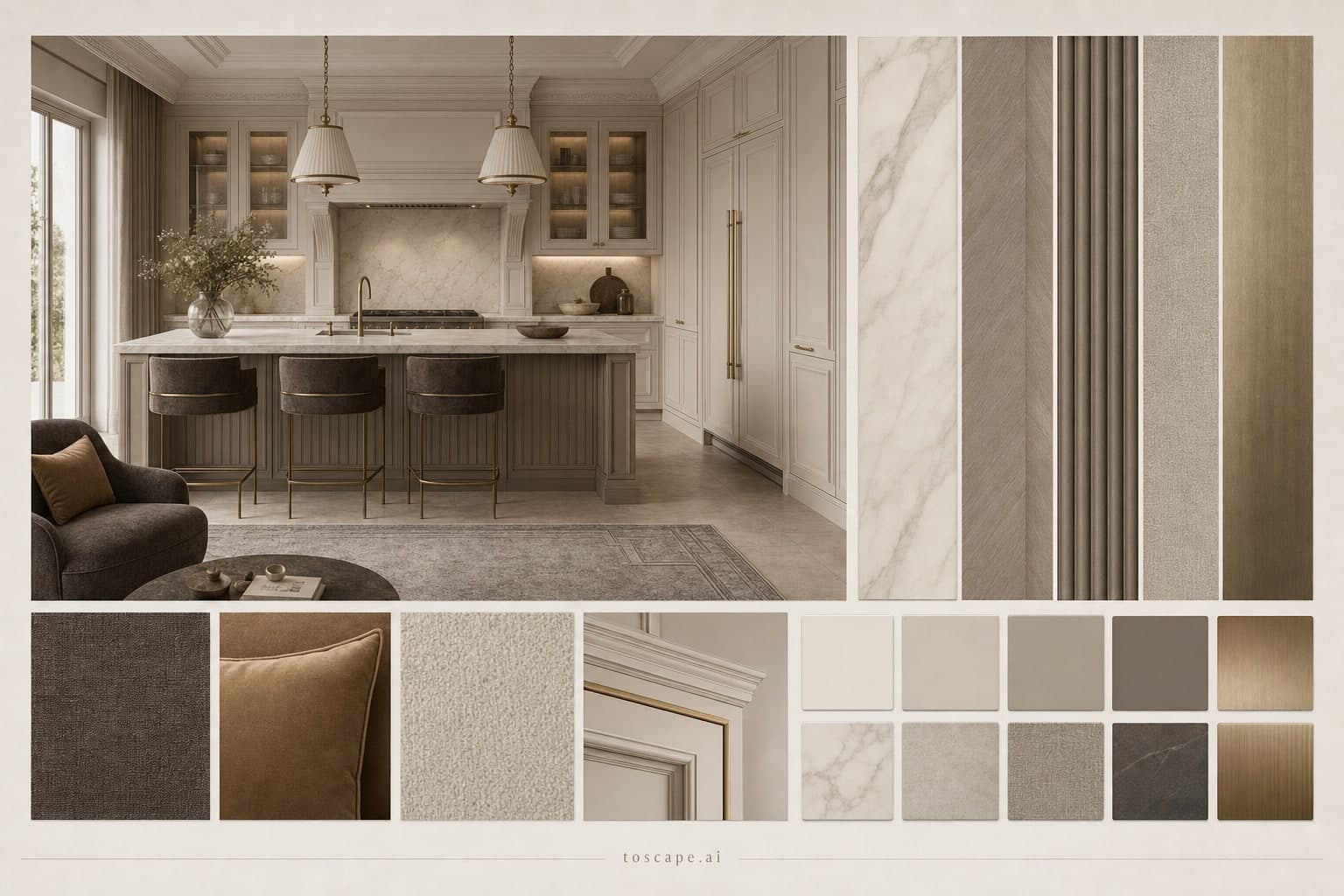 Neoclassic Warm Neutral Kitchen — Matte interior moodboard plate