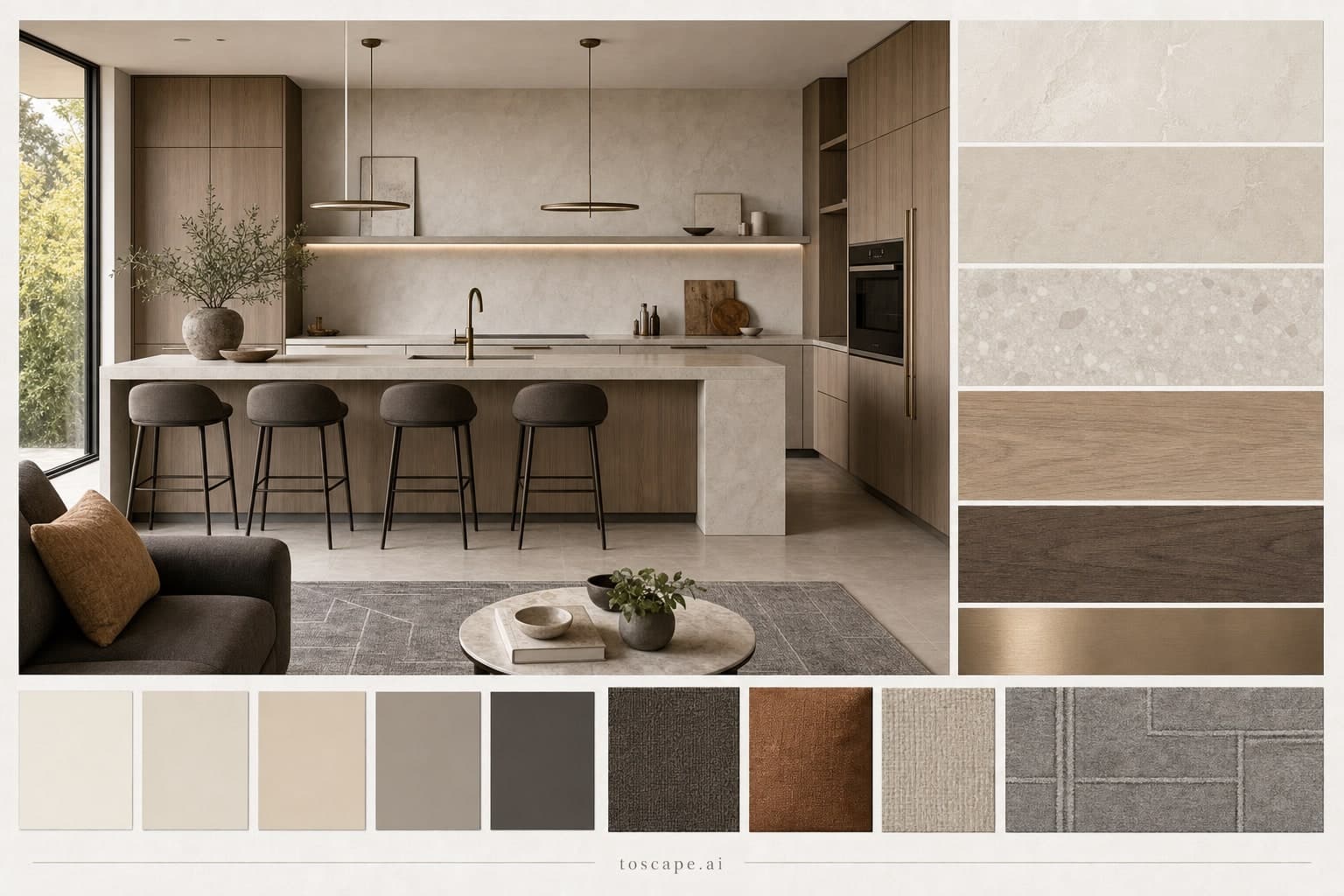 Modern Light Luxury Kitchen — Satin interior moodboard plate