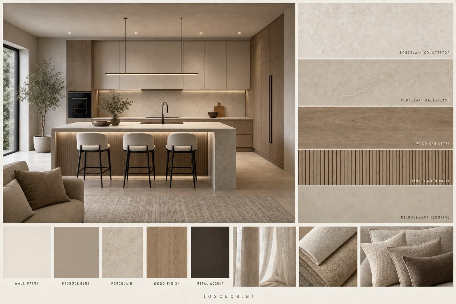 Modern Warm Neutral Kitchen — Matte interior moodboard plate