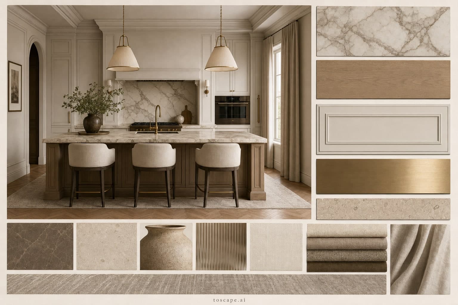 Neoclassic Earth Organic Kitchen — Brushed Metal interior moodboard plate