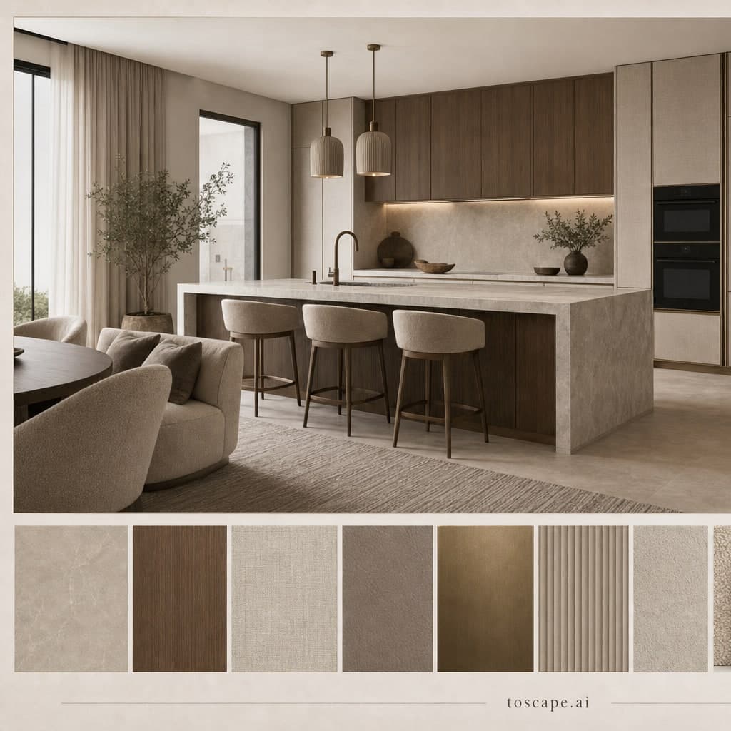Modern Earth Organic Kitchen — Matte interior moodboard card
