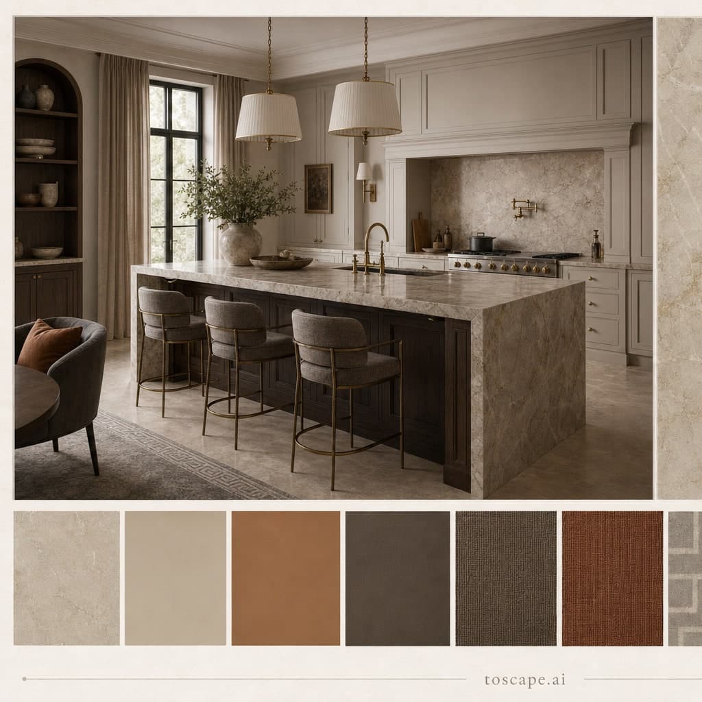 Neoclassic Earth Organic Kitchen — Matte interior moodboard card
